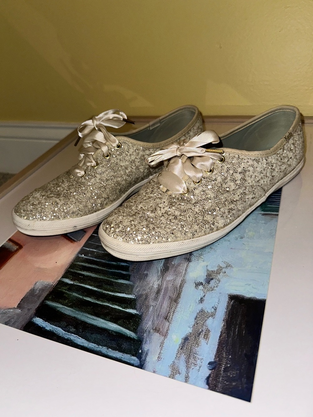 Glitter Low-Top Sneakers with Satin Ribbon Laces - Silver
